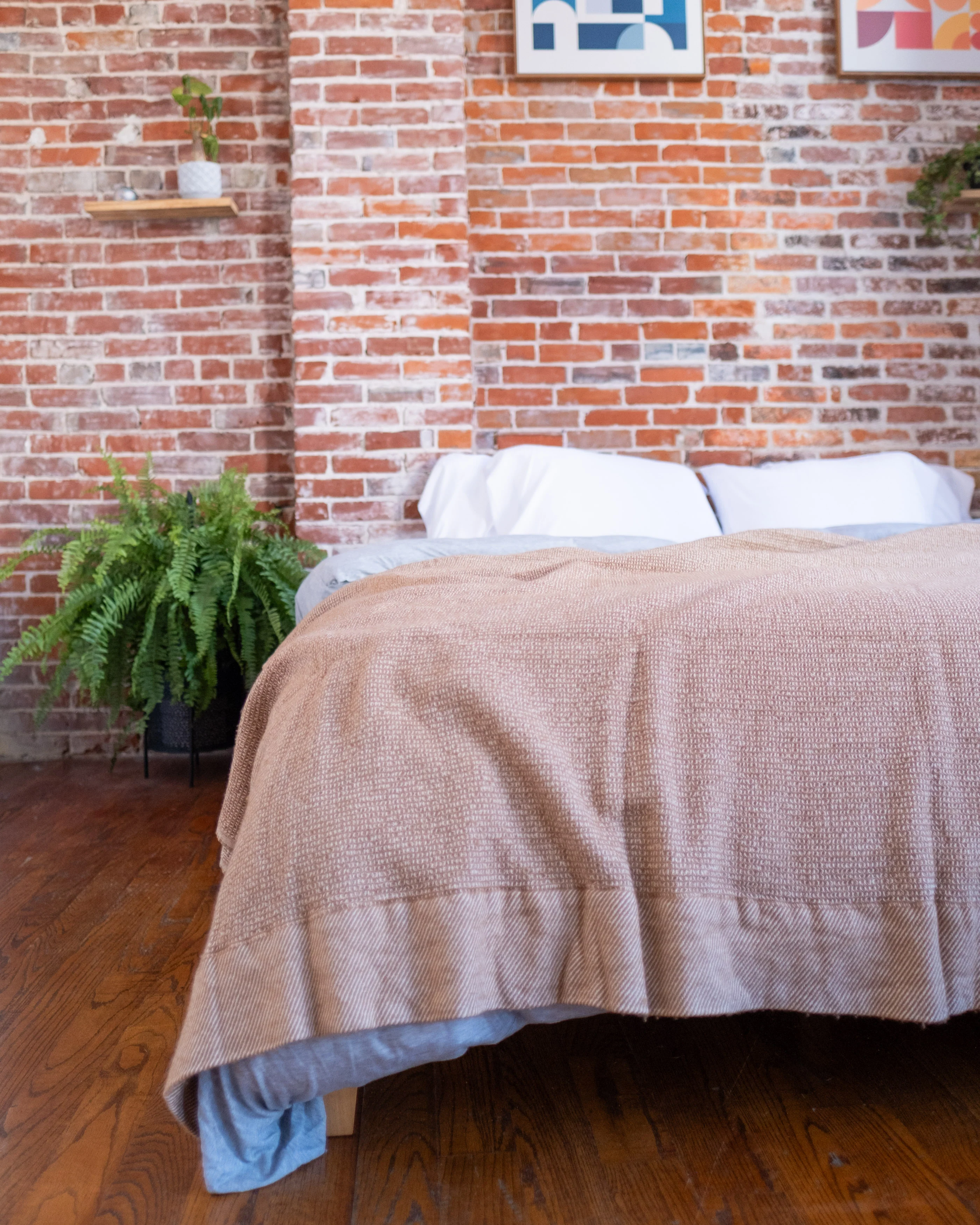 The Micro Waffle Wool Blanket in Camel - Image 3