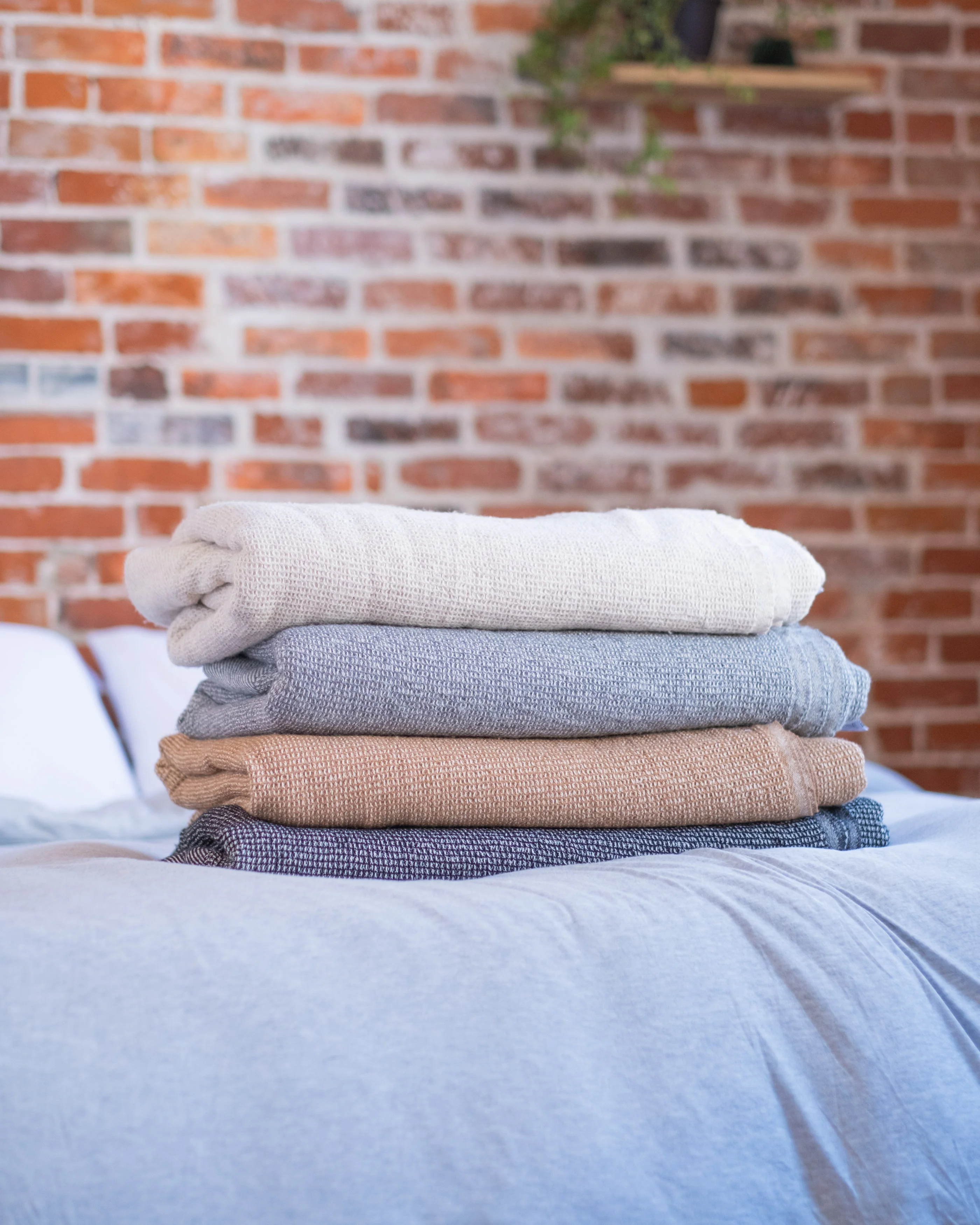 The Micro Waffle Wool Blanket in Camel - Image 7