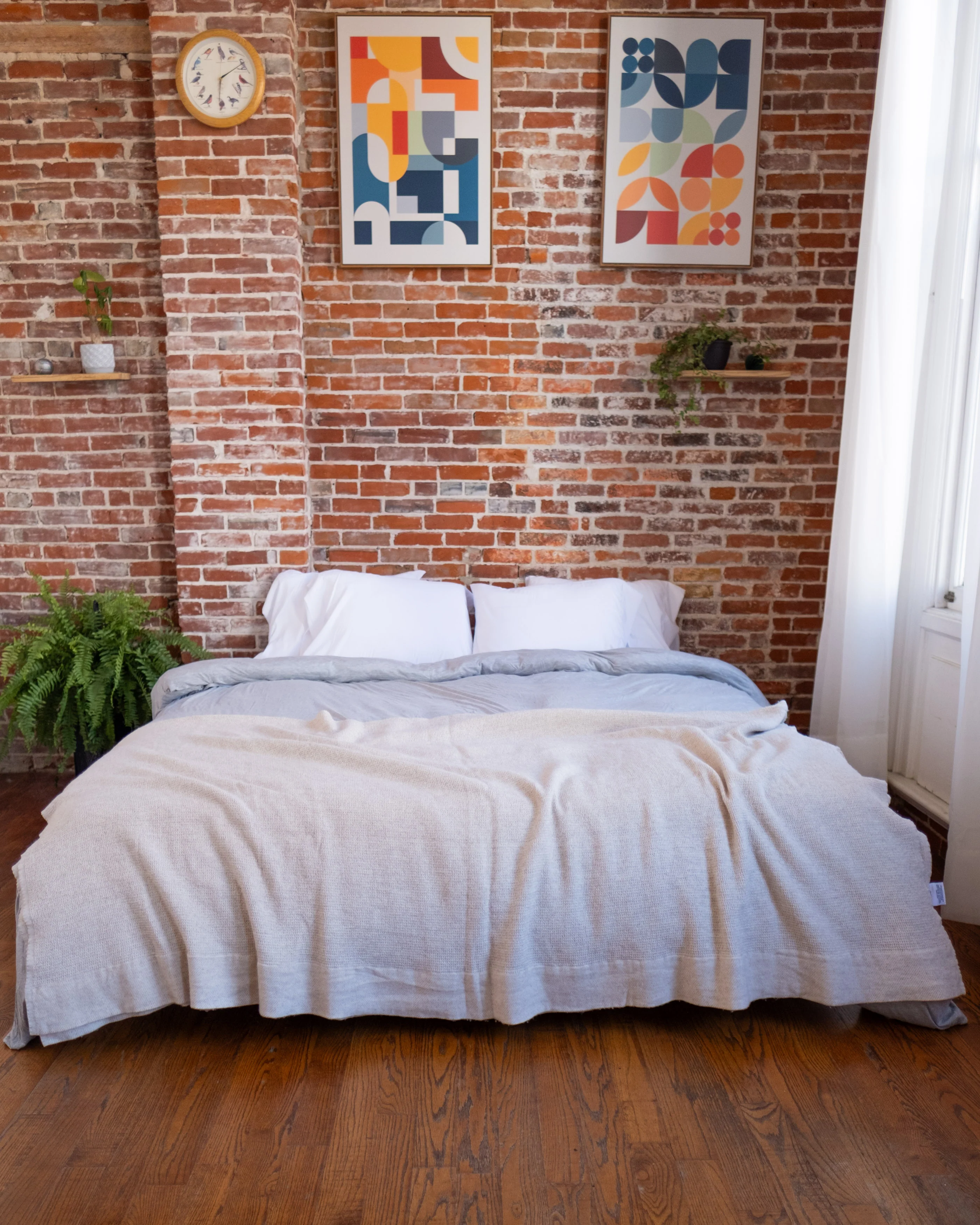 The Micro Waffle Wool Blanket in Bone - Image 4